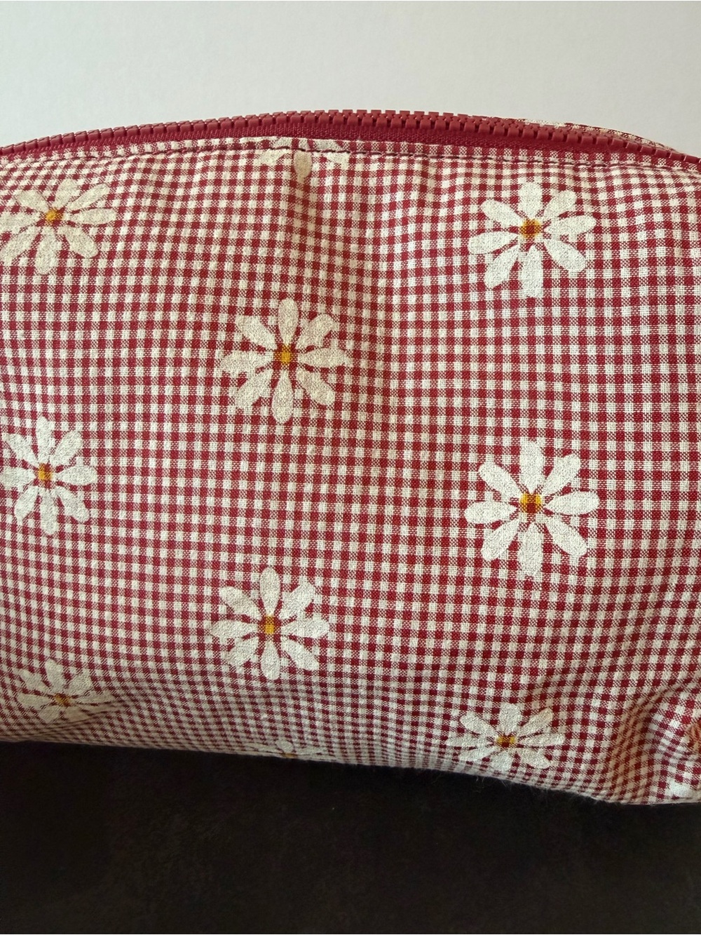 Red Gingham Floral Cosmetic Pouch